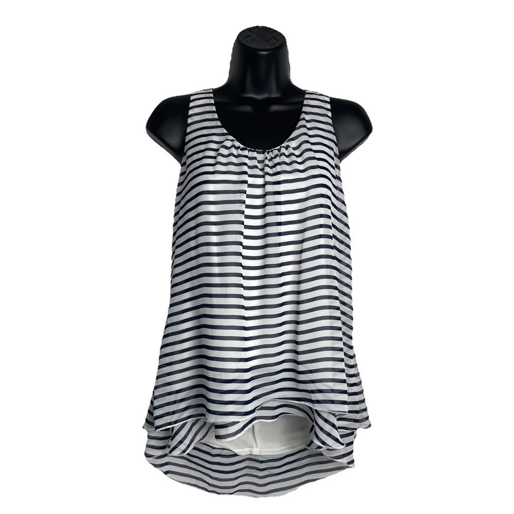 Womens Striped Halter Ruffle Back Tank Top M Navy White Nautical Coastal Beach